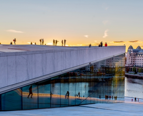 group of people on top of building